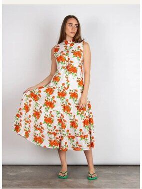 Victoria Dunn Magnolia Flutter SL Dress S Sleeveless Tie Waist Floral Tiered